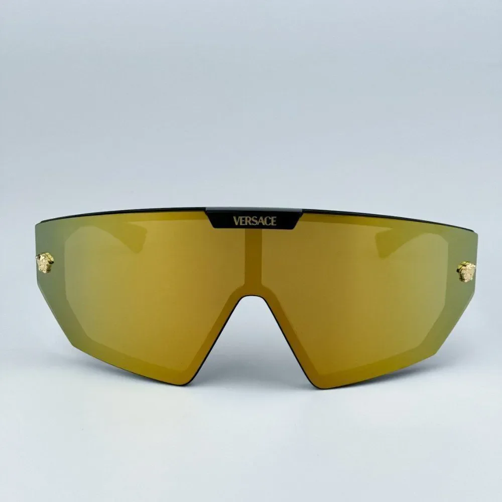 NEW Versace VE4461 GB1/87 Black Dark Grey Mirror Gold Detachable Lens Sunglasses
